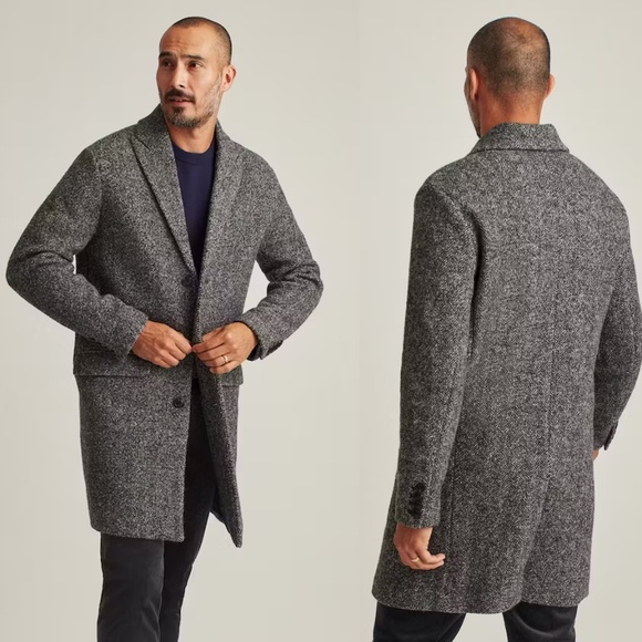 Bonobos Italian 100% Virgin Wool Top Coat Herringbone Charcoal Men's Size 44R - Picture 16 of 17